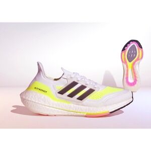 Adidas Ultraboost 21 J Running Shoes White Neon Yellow Pink‎ Women's Size 6